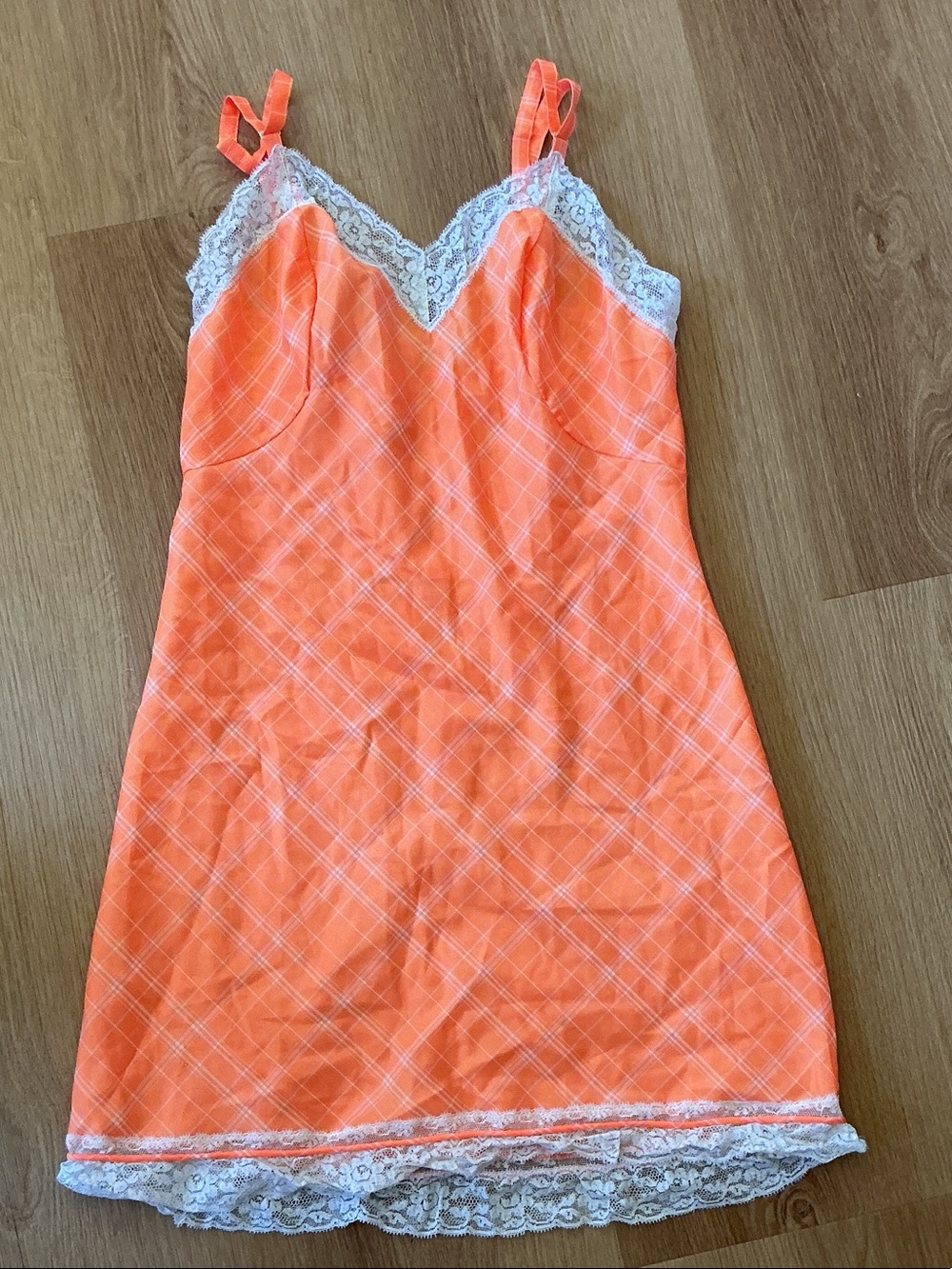 Women's Orange Lace-Trim Slip Dress